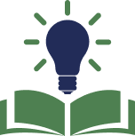 Icon of lightbulb above an open book